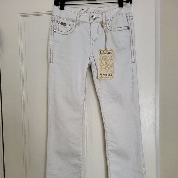 NWT LA Idol USA White Bootcut Embellished Jeans size 5 - Picture 3 of 6